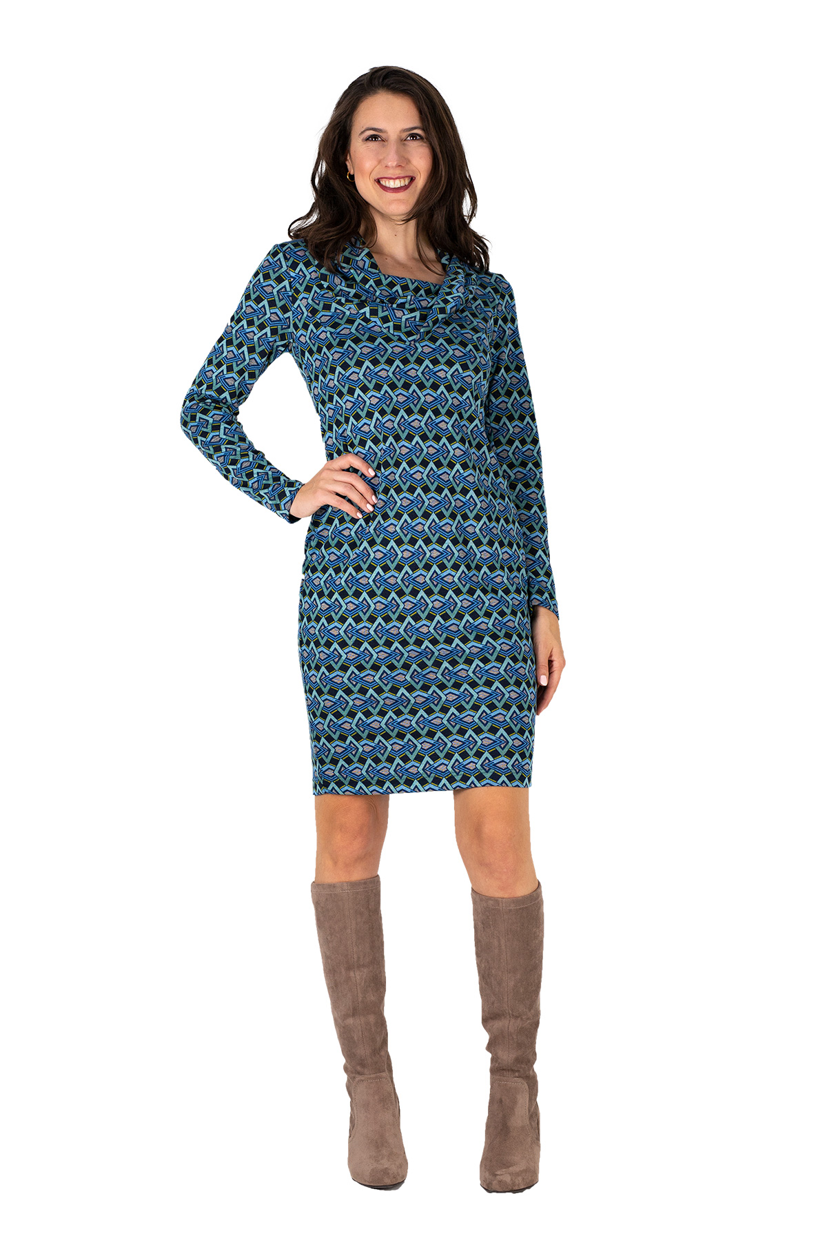 GESA_21-019_01 Kleid Gesa Retromuster blau