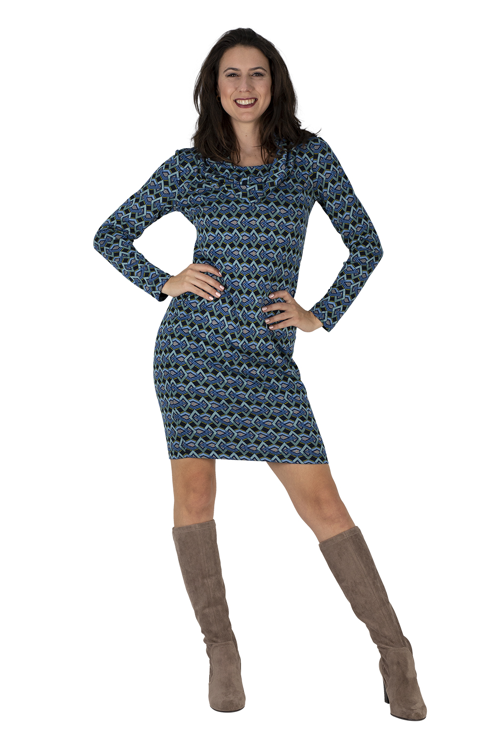 GESA 21 019 03 Kleid Gesa Retromuster blau