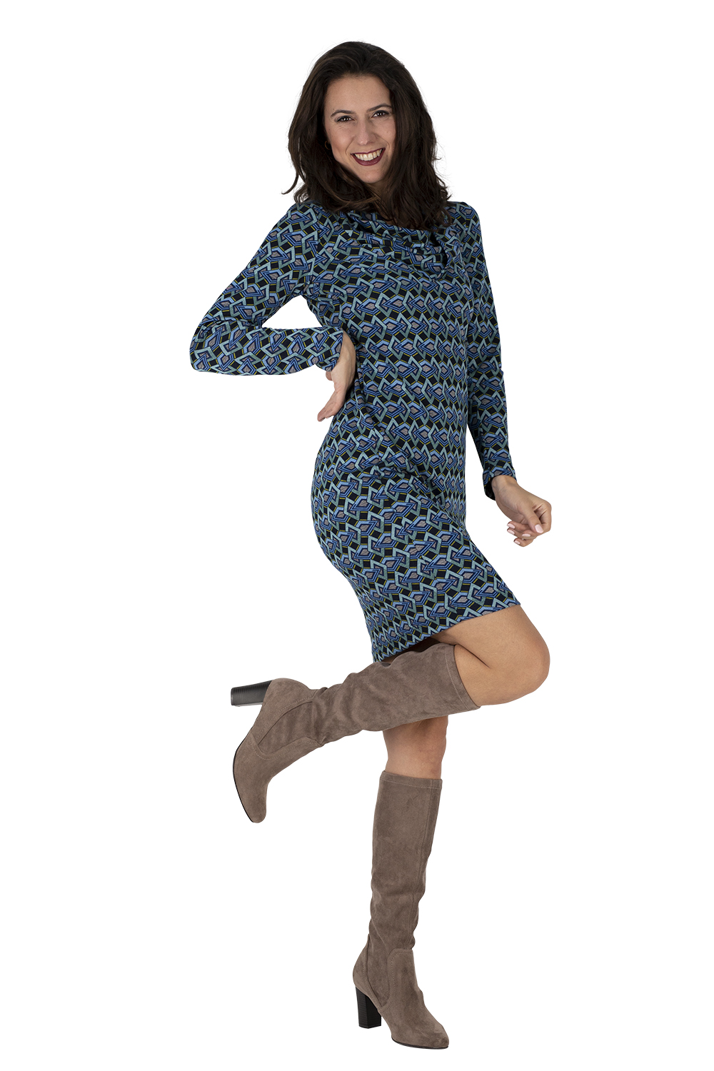 GESA 21 019 04 Kleid Gesa Retromuster blau