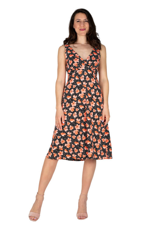 schwingendes Sommerkleid Sylvie in schwarz mit Mohnblumen